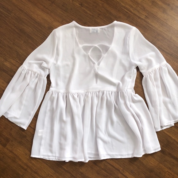 Show Me Your Mumu Babydoll Blouse Small Tie Top White Boho Peasant Romantic Poet - Picture 3 of 12